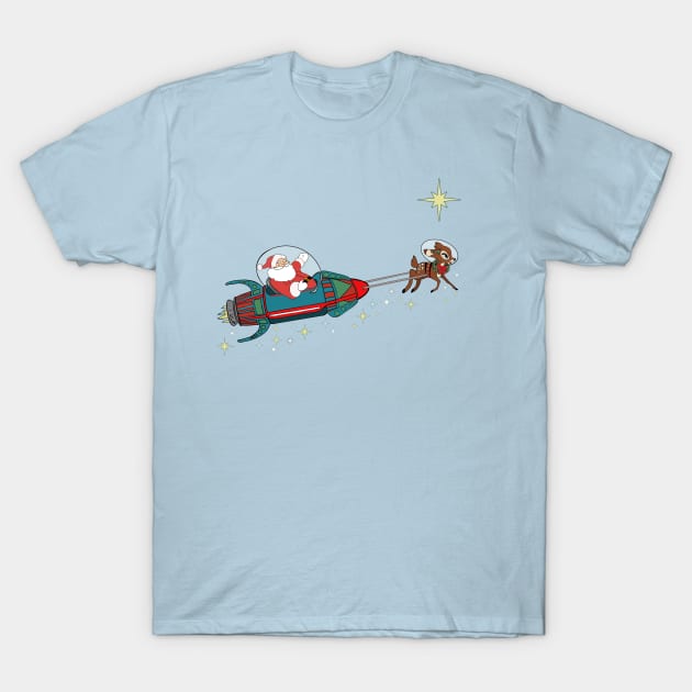 Retro Rocket Santa Clause  and Rudolph T-Shirt by Chic and Geeks